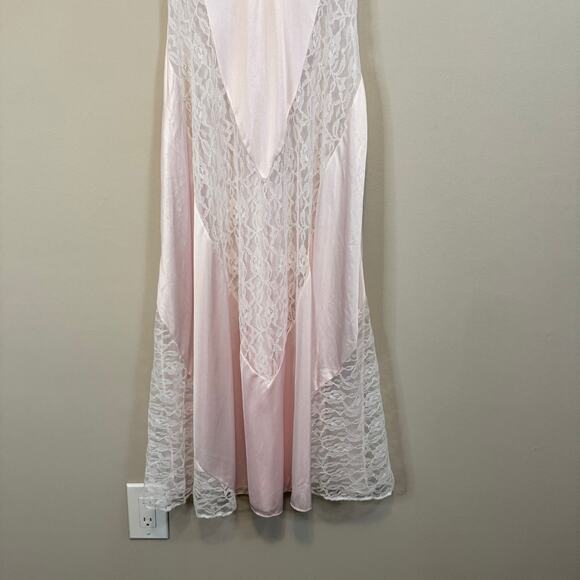 Vintage Nightgown Slip Dress M Pink Satin Lace Sheer French Romantic Fairycore - Picture 8 of 10